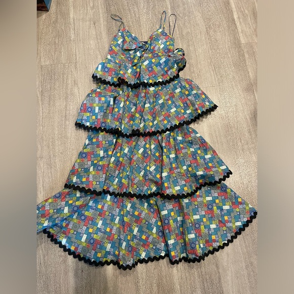 NWT English factory Grid Print Tiered Maxi Dress S - Picture 3 of 8